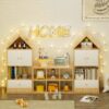 Versatile Children's Bookshelf With House Shaped Design Multifunctional Storage For Books And Toys - Natural Wood - Image 9