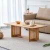 Rubber Wood And Solid Wood Coffee Table Modern Minimalist Rattan Weaving Design, Living Room Balcony, Multifunctional Small Sized Furniture - Natural - Image 9