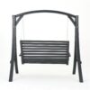 Stylish Larch Wood Swinging Loveseat For Outdoor Relaxation - Gray - Image 6