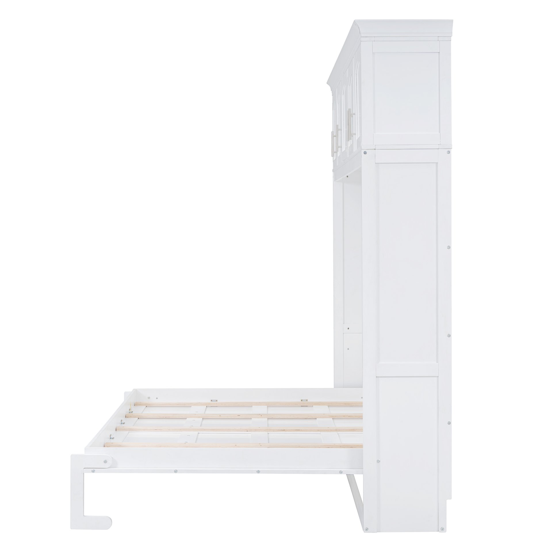 Full Size Space Saving Murphy Wall Bed With Top Cabinets, Flexible Slats - White - Image 15