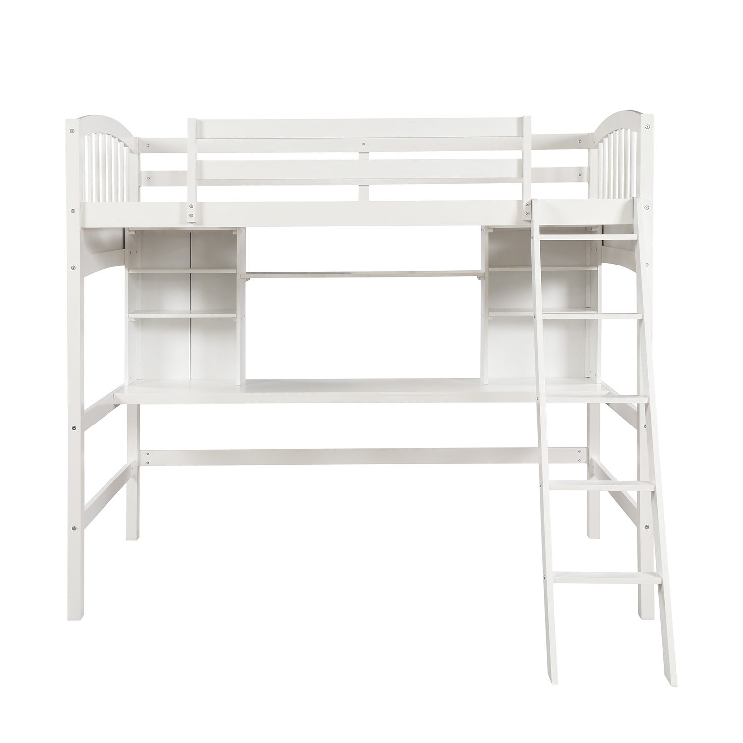 Twin Size Loft Bed With Storage Shelves, Desk And Ladder - White - Image 6