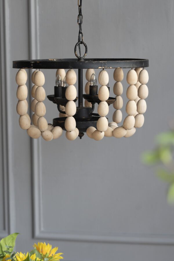 4 Light Wood Chandelier, Hanging Light Fixture With Adjustable Chain For Kitchen, Bulb Not Included - Cream