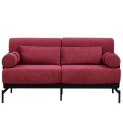 Modern Loveseat Sofa 59" Sofa Couch 2 Seater With USB Ports, Unique Cylindrical Armrests - Red