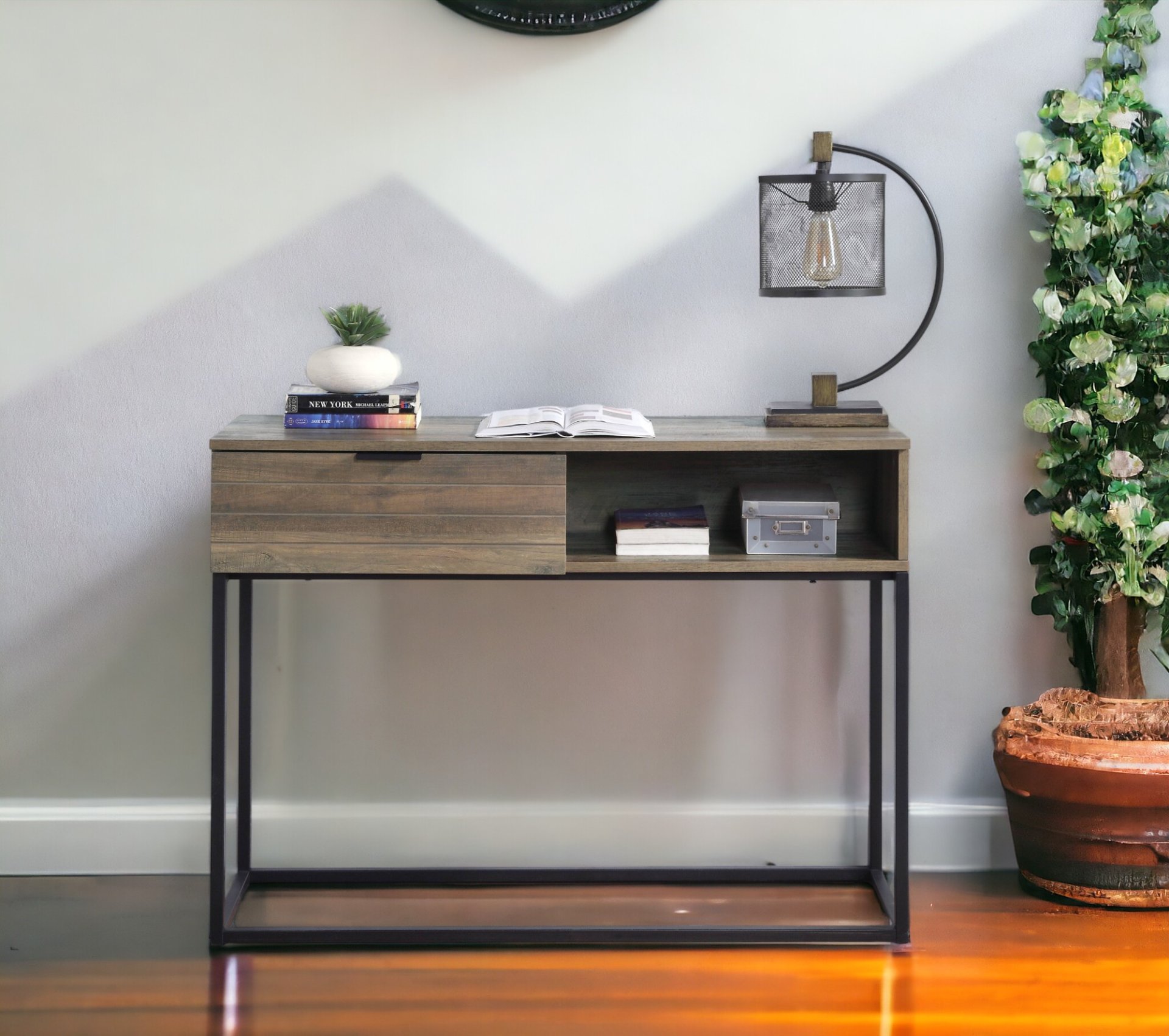 Galeno - Legs Writing Desk - Rustic Oak / Black - Image 2