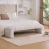 Modern Upholstered Armless Bed Bench, Channel Tufted Couch Daybed Chaise, Ivory Chenille - Ivory - Image 5