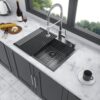 Drop In Kitchen Sink Topmount 16 Gauge Deep Single Bowl Stainless Steel Basin - Black / Gray - Image 4