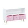 Kids Bookcase With Collapsible Fabric Drawers, Children's Book Display, Toy Storage Cabinet Organizer - White / Pink - Image 19