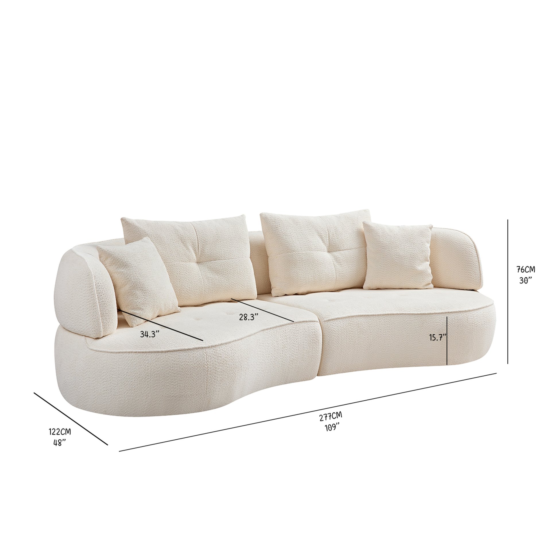4 Seat Modular Sofa With Removable Pillows, Durable Fabric And Solid Wood Frame - White - Image 3