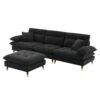 L Shaped Convertible Sectional Sofa 4 Seat Tufted Couch Set With Two Tone Adjust Legs Cloud Movable Ottoman - Black - Image 3
