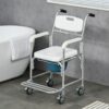 Homcom - Shower Commode Wheelchair, Padded Seat, 330 Lbs - White - Image 2