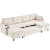 Sectional Sofa Pull Out Sofa Bed Versatile Sofa Sleeper With Large Storage Space, Two USB Ports And Two Cup Holders For Living Room - Beige - Image 23