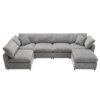 Modern Modular Cloud Sofa Bed, 6 Seat Chenille Sectional Couch Set With Ottoman, Free Combination, Convertible U Shaped Sleeper Sofa - Gray - Image 2