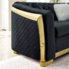 Shaped Chesterfield Sectional Sofa With Stainless Steel Accents Velvet Button Tufted Sofa With 5 Pillows Luxury Couch For Living Room - Black - Image 6