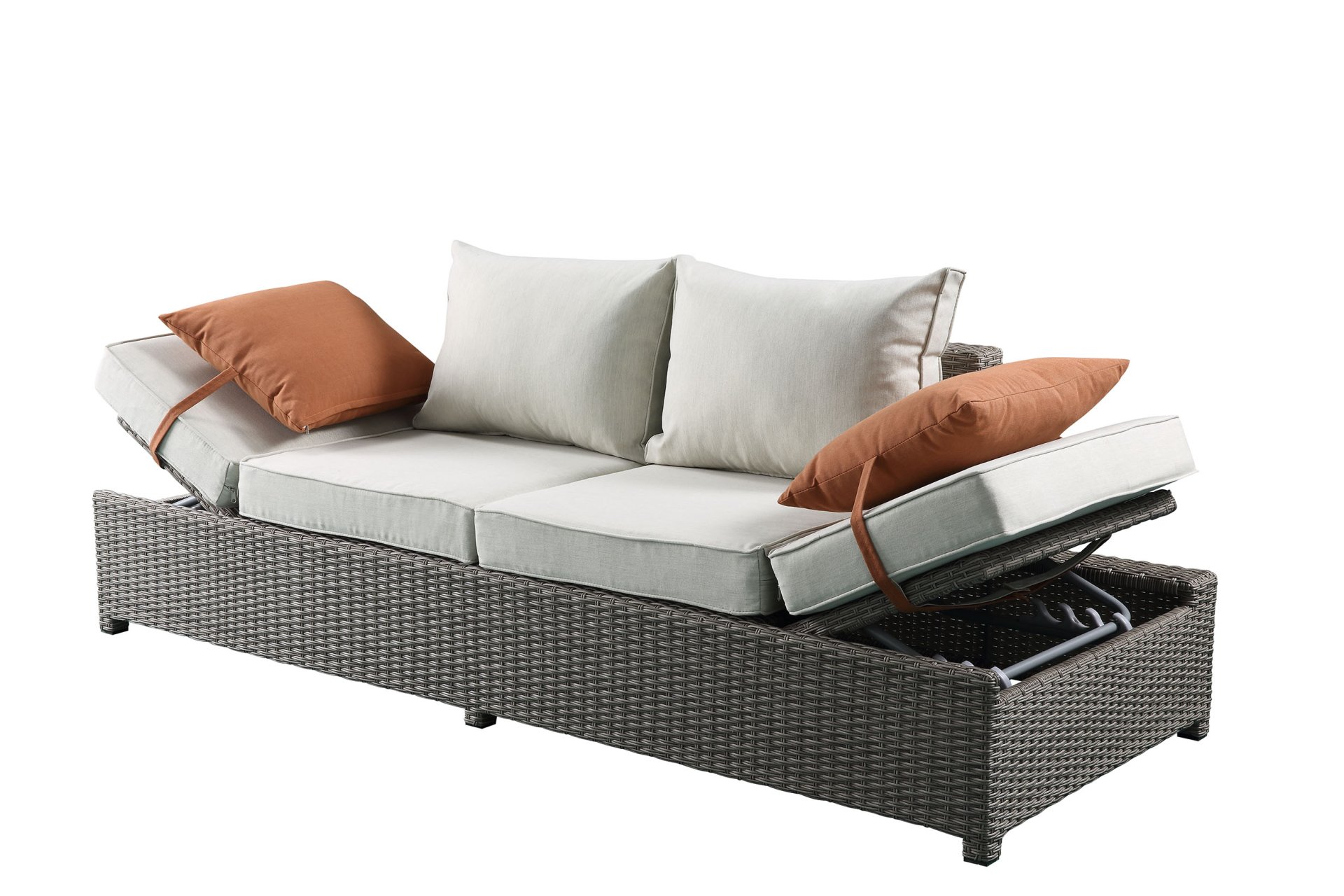 Salena - All Weather Wicker Patio Sofa & Ottoman With 2 Toss Pillows - Beige / Gray - Image 5