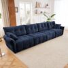 Modern 4 Seater Sofa Frame In Premium, High Resilience Cushions, Versatile Seating - Blue - Image 13