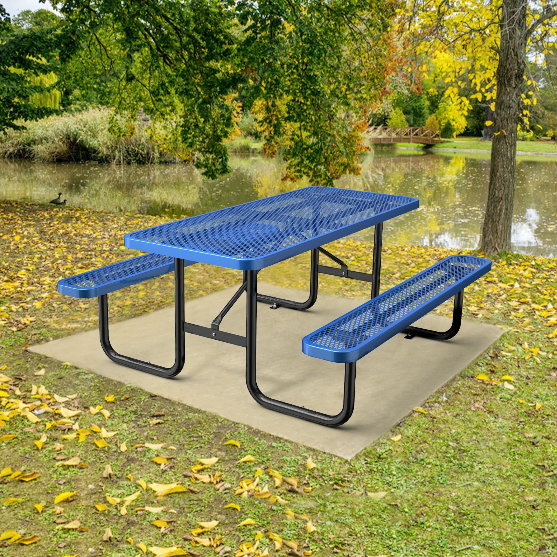 Expanded Rectangular Picnic Metal Table - Blue - Image 7