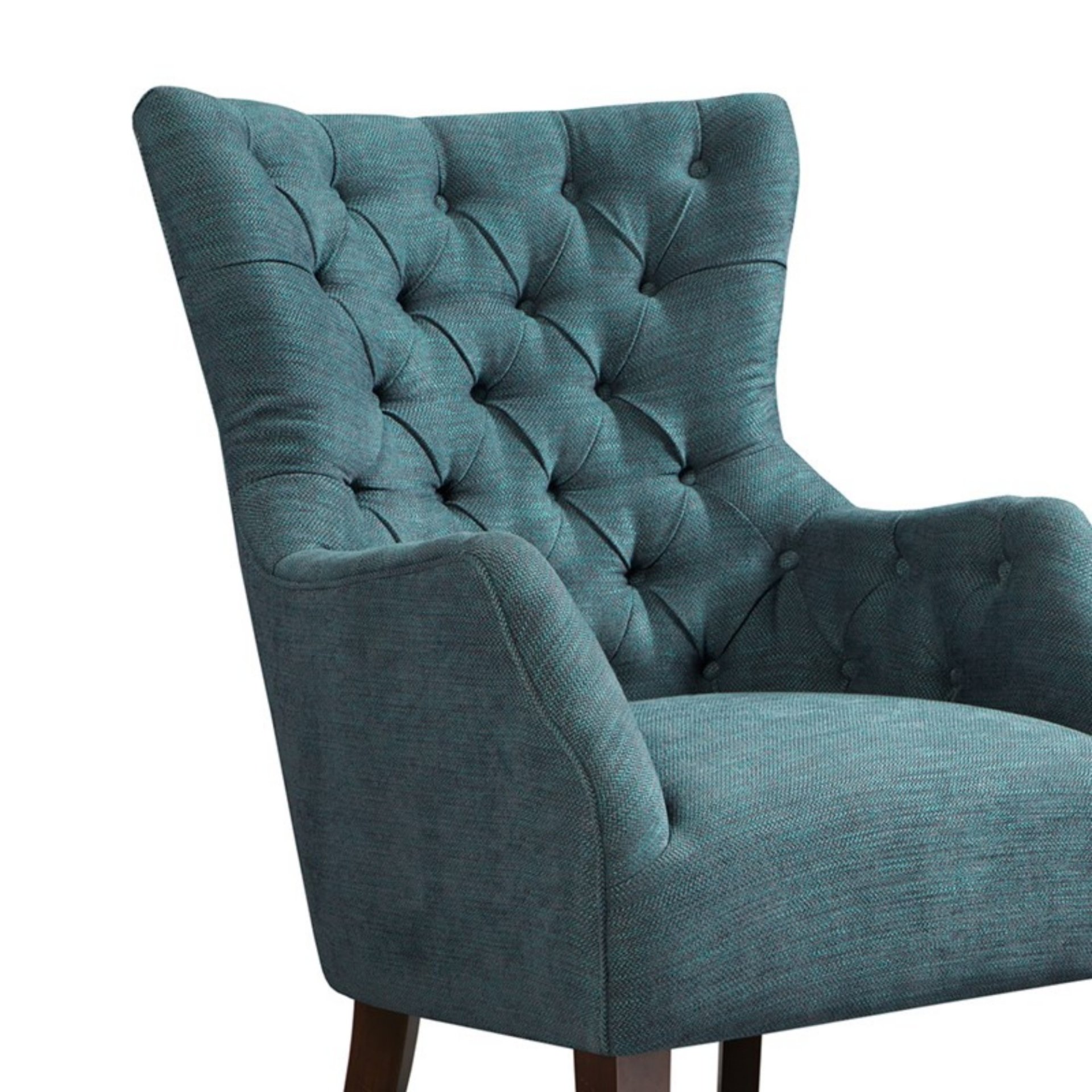 Hannah - Button Tufted Wing Chair With Birch Legs - Dark Green - Image 5