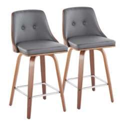 Gianna - Mid-Century Modern Fixed Height Counter Stool With Swivel With Square Footrest (Set of 2) - Walnut / Gray