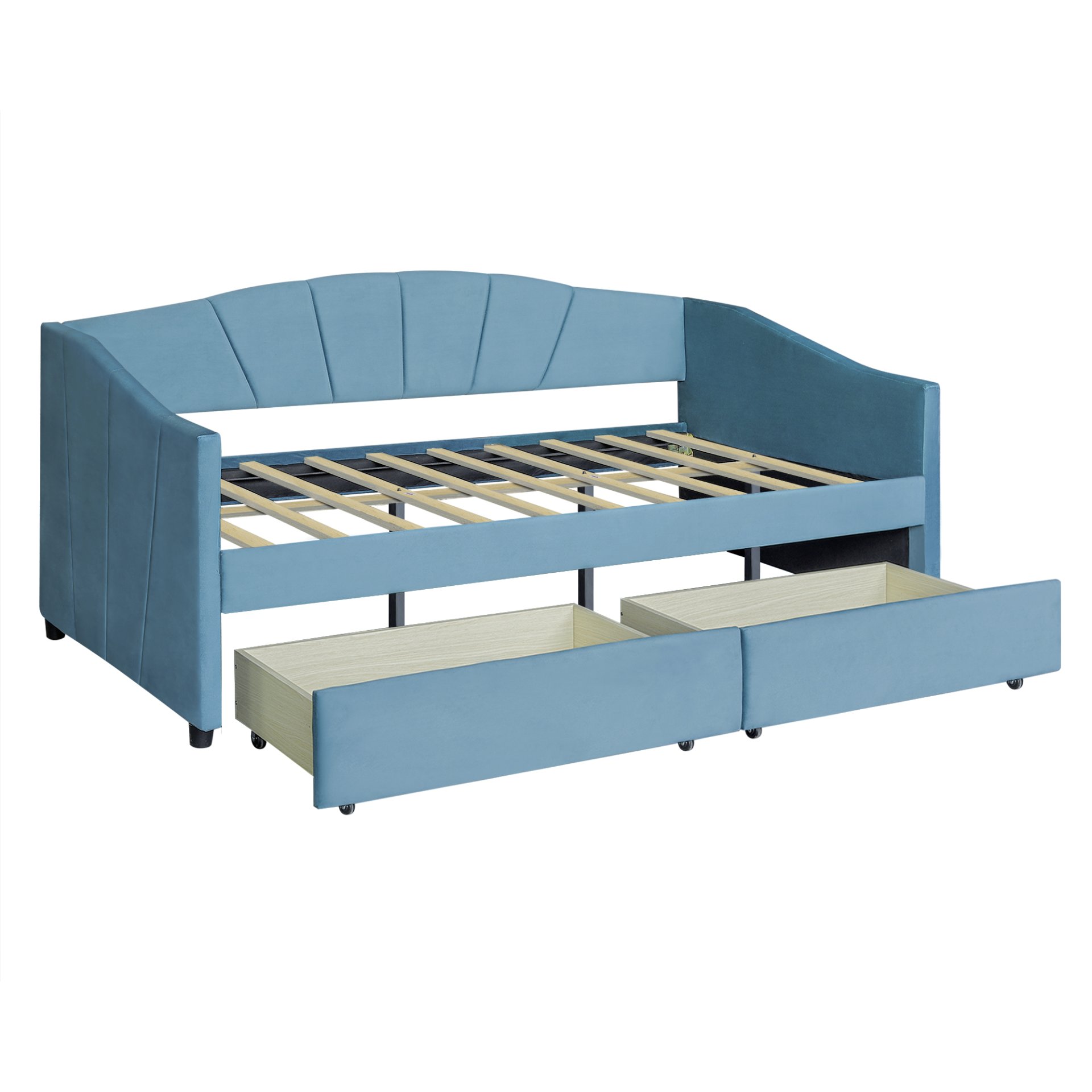 Twin Size Upholstered Daybed With Two Drawers And Slat - Blue - Image 8