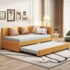 Upholstered Daybed With Trundle Twin Size Sofa Bed Frame No Box Spring Needed, Linen - Yellow - Image 11
