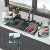 Drop In Waterfall Kitchen Sink With Pull Out Faucet & Cup Washer, 16 Gauge Stainless Steel - White - Image 4