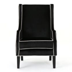 Elegant Velvet Club Chair With 2 Tone Design And Rubberwood Legs - Black