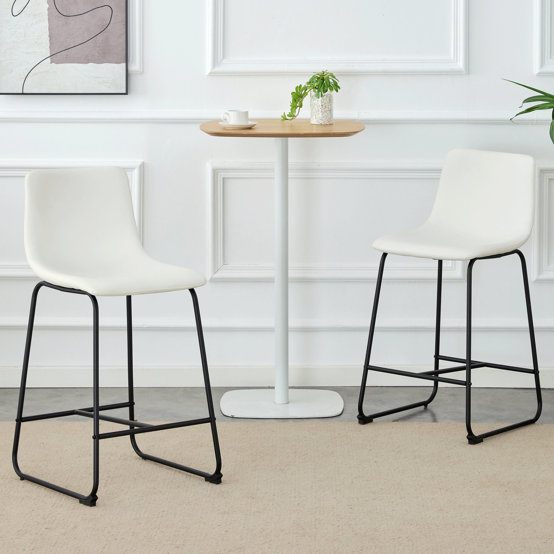 (Set of 2) Modern Minimalist Style Material Bar Stools, Suitable For Kitchen, Bar And Modern Home Design - White - Image 2