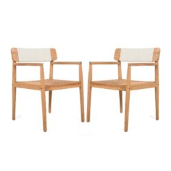 Creative Braided Acacia Wood Outdoor Dining Table And Chairs With Armrests (Set of 2) - Teak / White