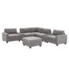 Sectional With Acrylic Table Top U Shaped Couch Set With 2 Consoles USB Charger, Storage Drawers And Pockets Movable Ottoman Tufted Sofa - Gray - Image 3