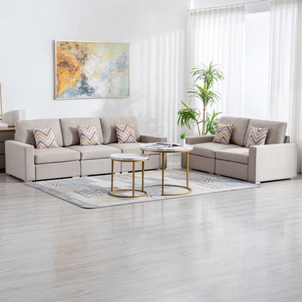 Nolan - Linen Fabric Sofa And Loveseat Living Room With Pillows And Interchangeable Legs (Set of 2) - Beige