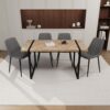 Modern Dining Table Set With Suede Chairs, Rectangular Metal Base, 4 Piece - Gray / Brown - Image 4