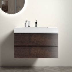 Alice - 36" Bathroom Vanity With Sink, Large Storage Wall Mounted Floating Bathroom Vanity For Modern Bathroom, One-Piece Sink Basin Without Drain And Faucet - White / Walnut