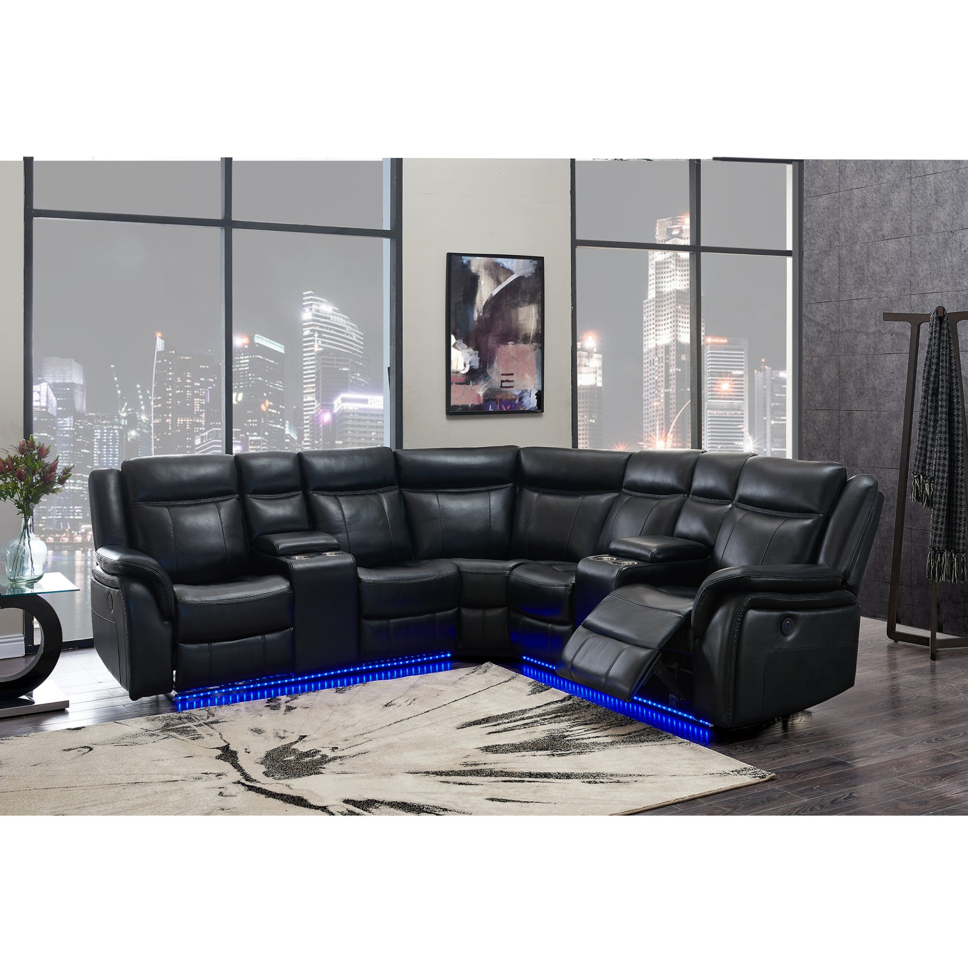 Jupiter - Leather Sectional - Black - Image 2