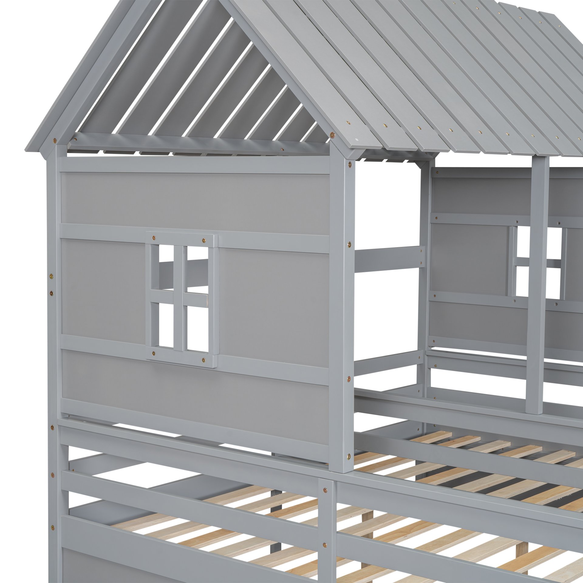 Twin Size House Platform Beds With 2 Drawers For Shared Use - Gray - Image 9