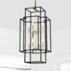 8 Light Metal Lantern Tiered Pendant Hanging Light Fixtures, Industrial Farmhouse Adjustable Height Chandeliers For Dining Room Hallway Foyer Entryway (E12 Bulbs Not Included) - Matte Black / Gold - Image 4