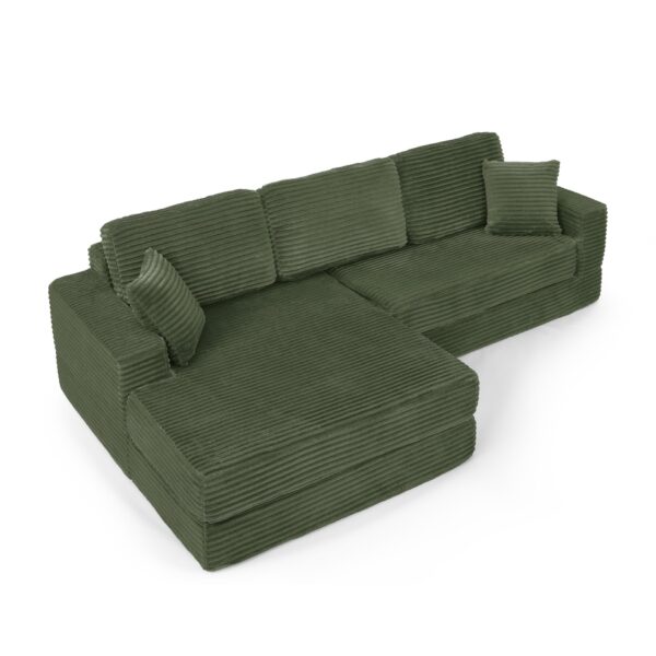 Modern Minimalist L Shape Modular Sectional Sofa Corduroy Couch Converts To Bed Foam - Green