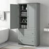 Wide Bathroom Storage Cabinet, Freestanding Storage Cabinet With Two Drawers And Adjustable Shelf, MDF Board With Painted Finish - Gray - Image 21