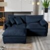 Modern Chenille Deep Seat Sectional Sofa Cloud Couch With Ottoman, Comfy Love Seat Upholstered Modular L Shaped Couch - Blue - Image 2