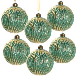 Christmas Ball Ornaments, Glass Decorative Hanging Ball Christmas Tree Ornaments For Holiday Party Decorations (Set of 6) - Green