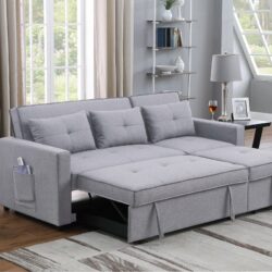 Zoey - Linen Convertible Sleeper Sofa With Side Pocket - Light Gray