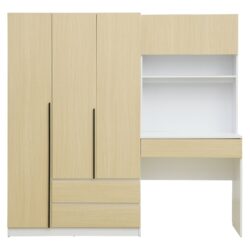 3 Door Storage Desk Wardrobe For Bedroom With Shelves And 3 Drawers - Natural