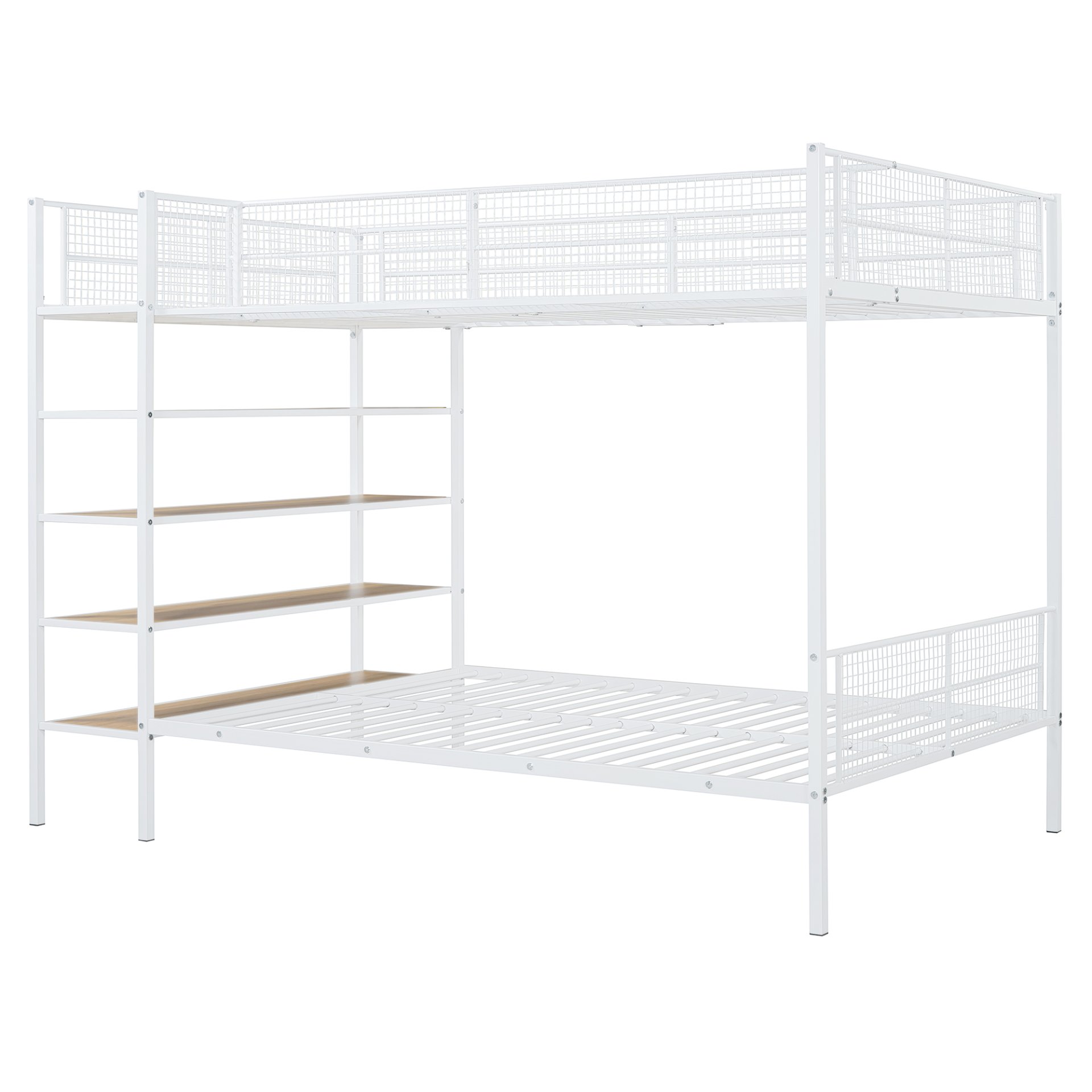 Twin Over Full Bunk Bed With 5 Tier Shelves - White - Image 4