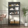 Heavy Duty Metal Storage Cabinet, Sideboards & Buffet, Display Storage Cabinet With Glass Doors And 2 Adjustable Shelves, Tall Bookcase Modern Bookshelf Cabinet For Home Office, Living Room - Black - Image 4