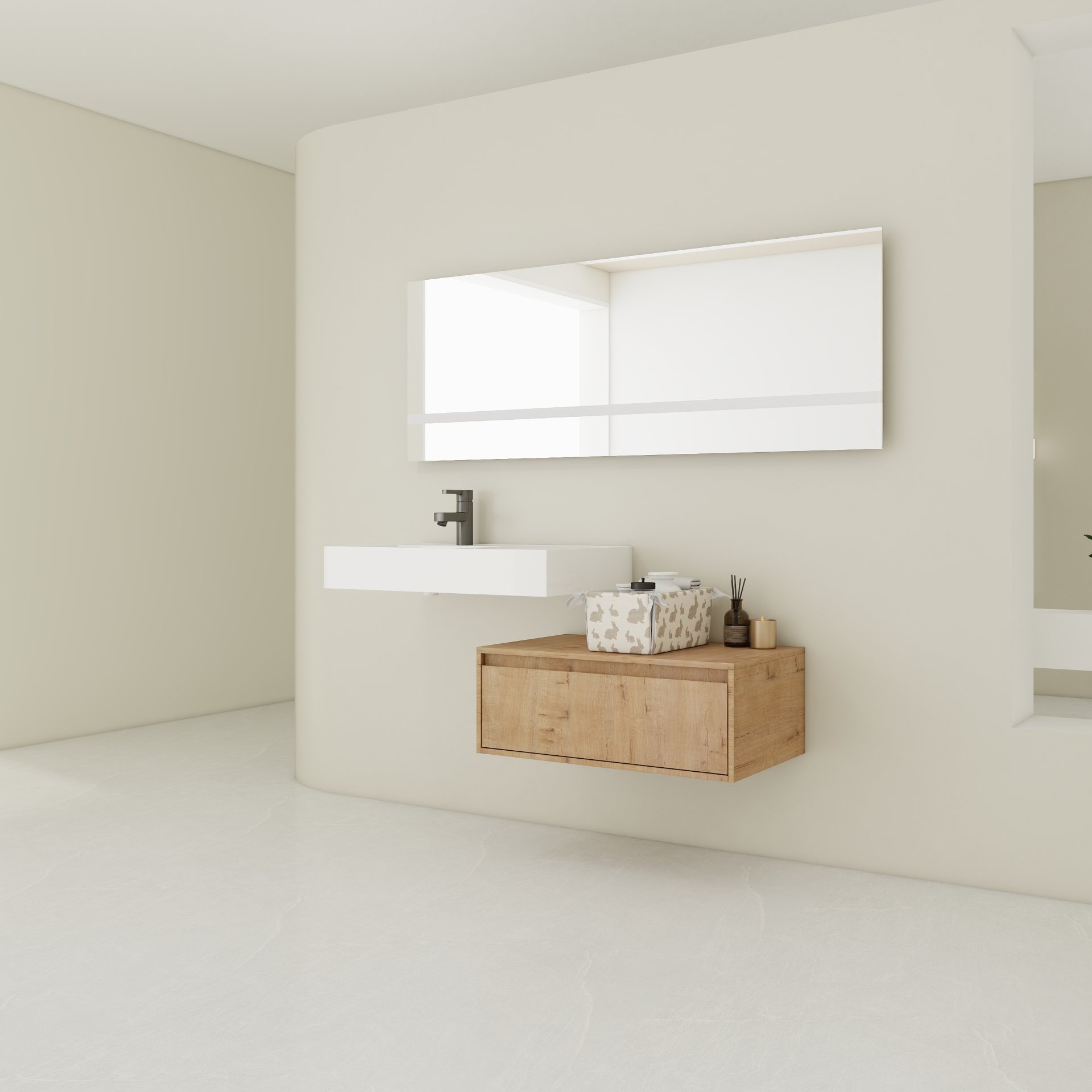 Modern Wall Mounted Bathroom Vanity With Resin Sink And Soft Close Drawer In Imitative - Imitative Oak - Image 4