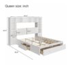 Queen Size Pine Wood Platform Bed With All In 1 2 Nightstand, Storage Shelf And Cabinet Bookcase With 2 Charging Stations, Multi Functional Captain Bed Frame With 3 Drawers - White - Image 3