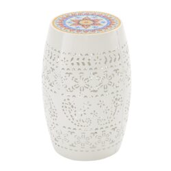 Ruby - Boho Mosaic Side Table With Ceramic Tile Top And Iron Frame - White
