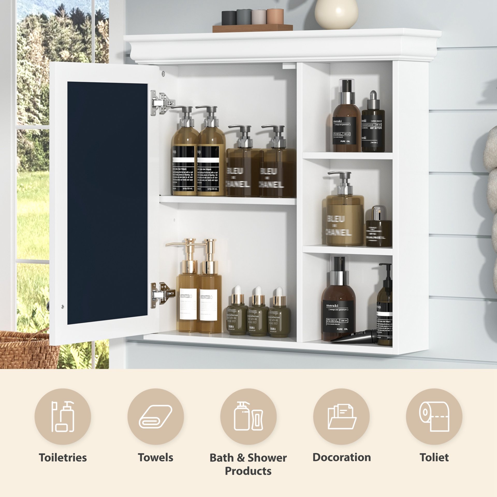 Bathroom Medicine Cabinet With Mirror, Wall Mounted Mirror Cabinet & Storage Organizer, Over The Toilet Storage White Storage Cabinet For Bathroom - White - Image 7