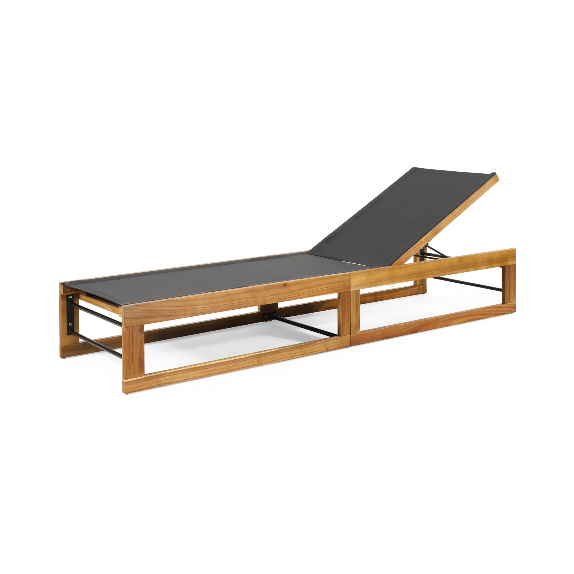 Outdoor Chaise Lounge With Acacia Wood Frame And Mesh Seat - Teak - Image 4