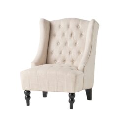 Contemporary Hi Back Club Chair With Wingback Design - Light Beige