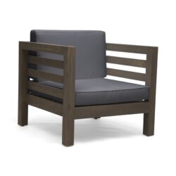 Outdoor Club Chair, Acacia Wood Patio Chair With Fabric Cushion For Backyard, Poolside, Garden Or Porch - Gray